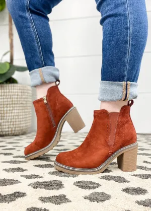 Bite Me Bootie - Rust Faux Suede