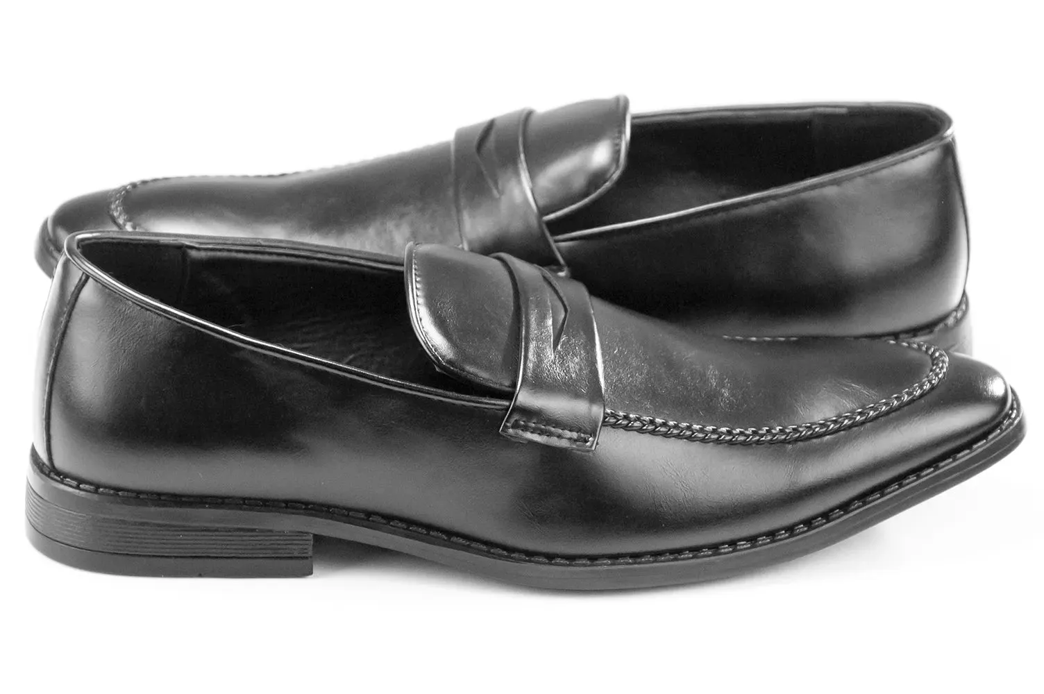 Black Leather Slip-On Penny Loafers