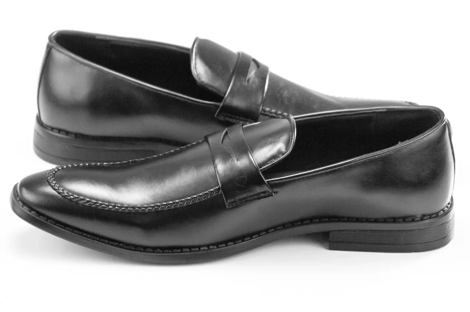 Black Leather Slip-On Penny Loafers