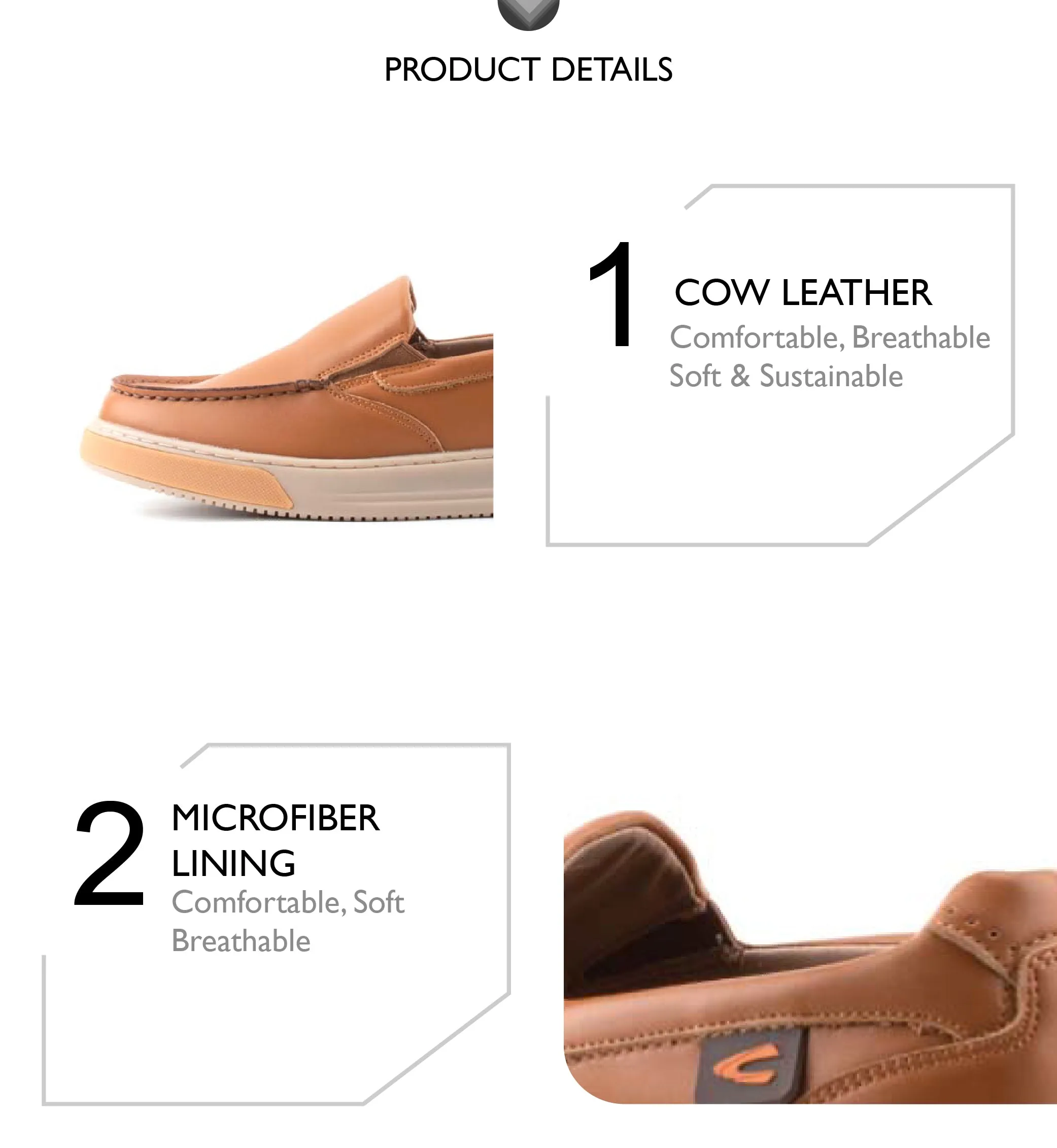 C by camel active Leather Smooth Slip On Shoes Men Tan LEAGLE-822412-HX1SVC-8