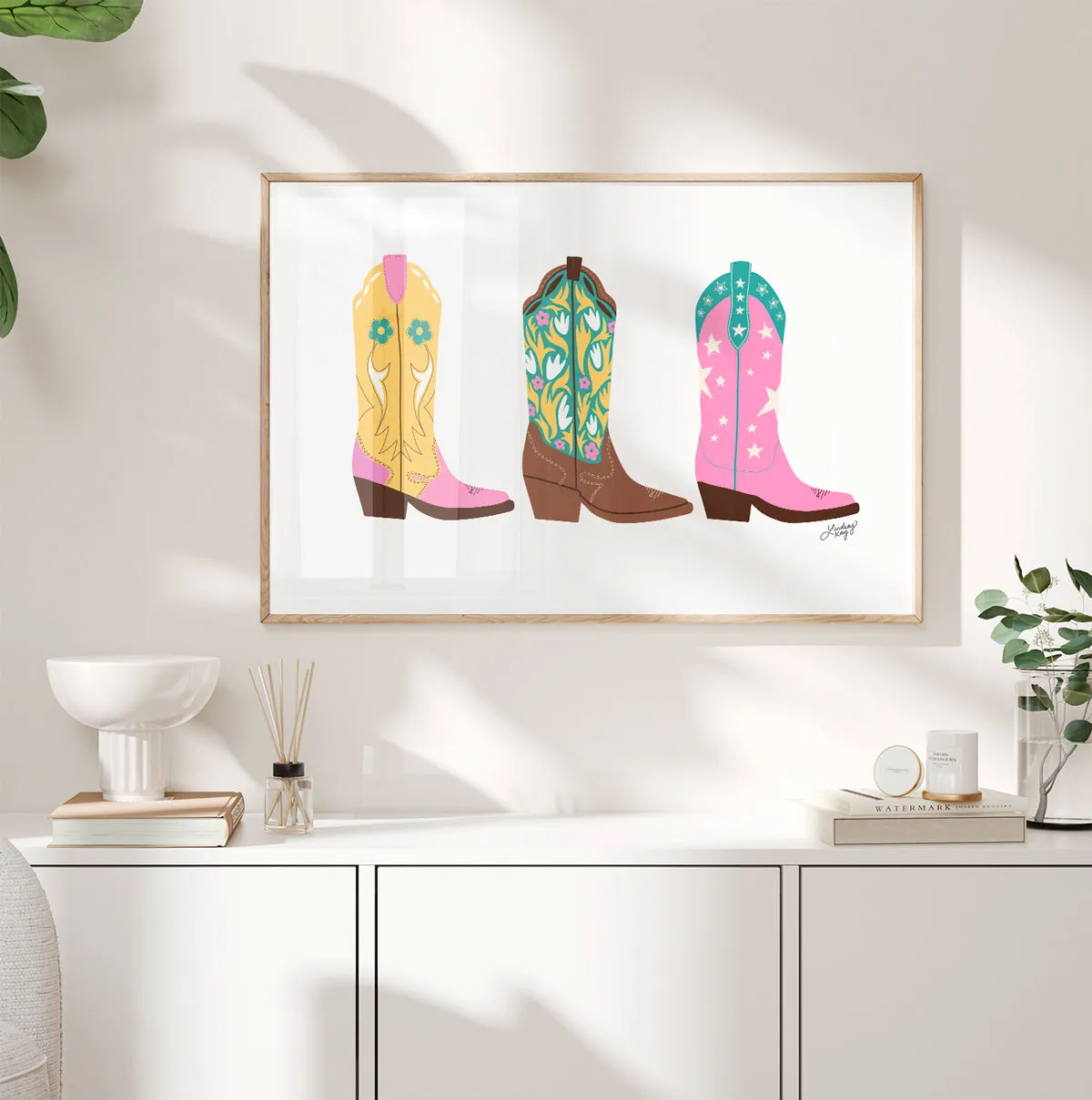 Cowboy Boots Illustration (Pink/Yellow/Turquoise Palette) - Art Print