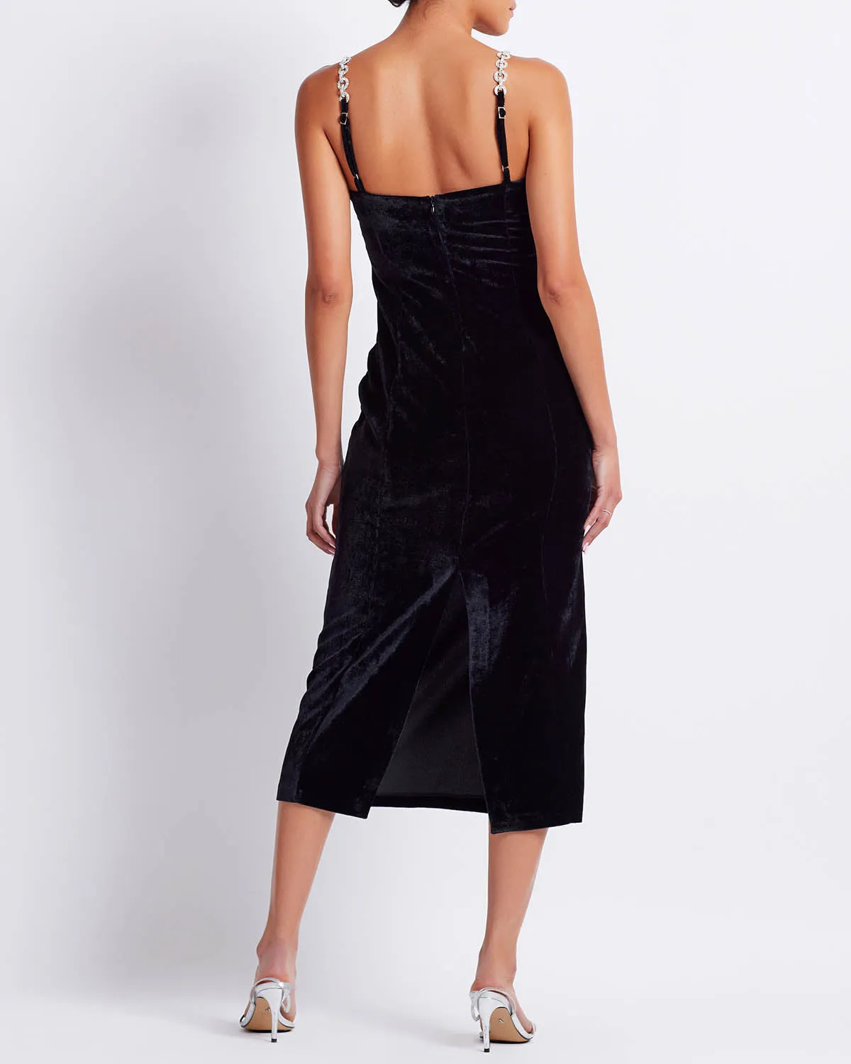 Crystal Chain Velvet Midi Dress