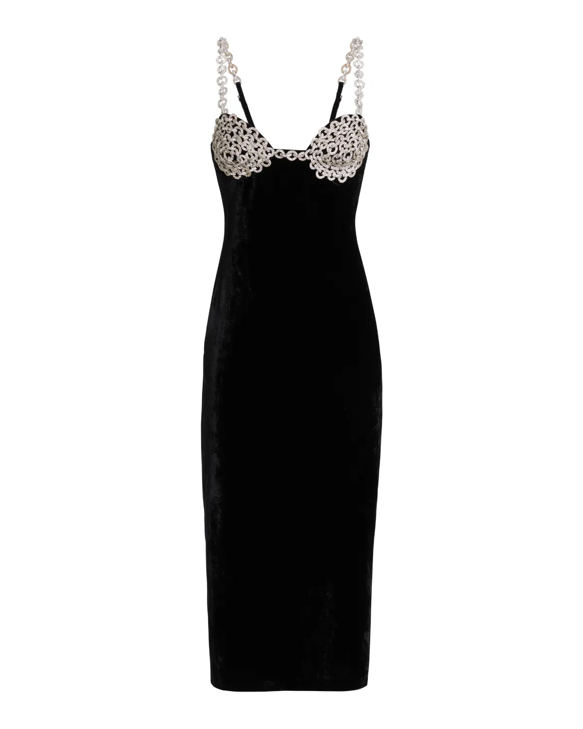 Crystal Chain Velvet Midi Dress