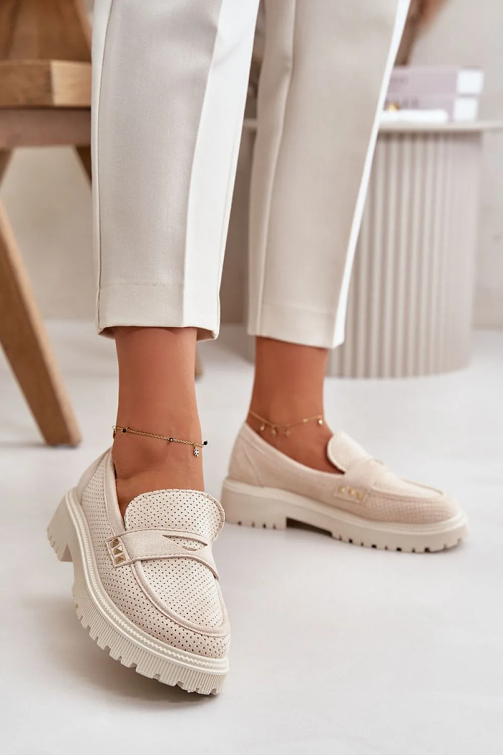 Flat heel platform loafers moccasin