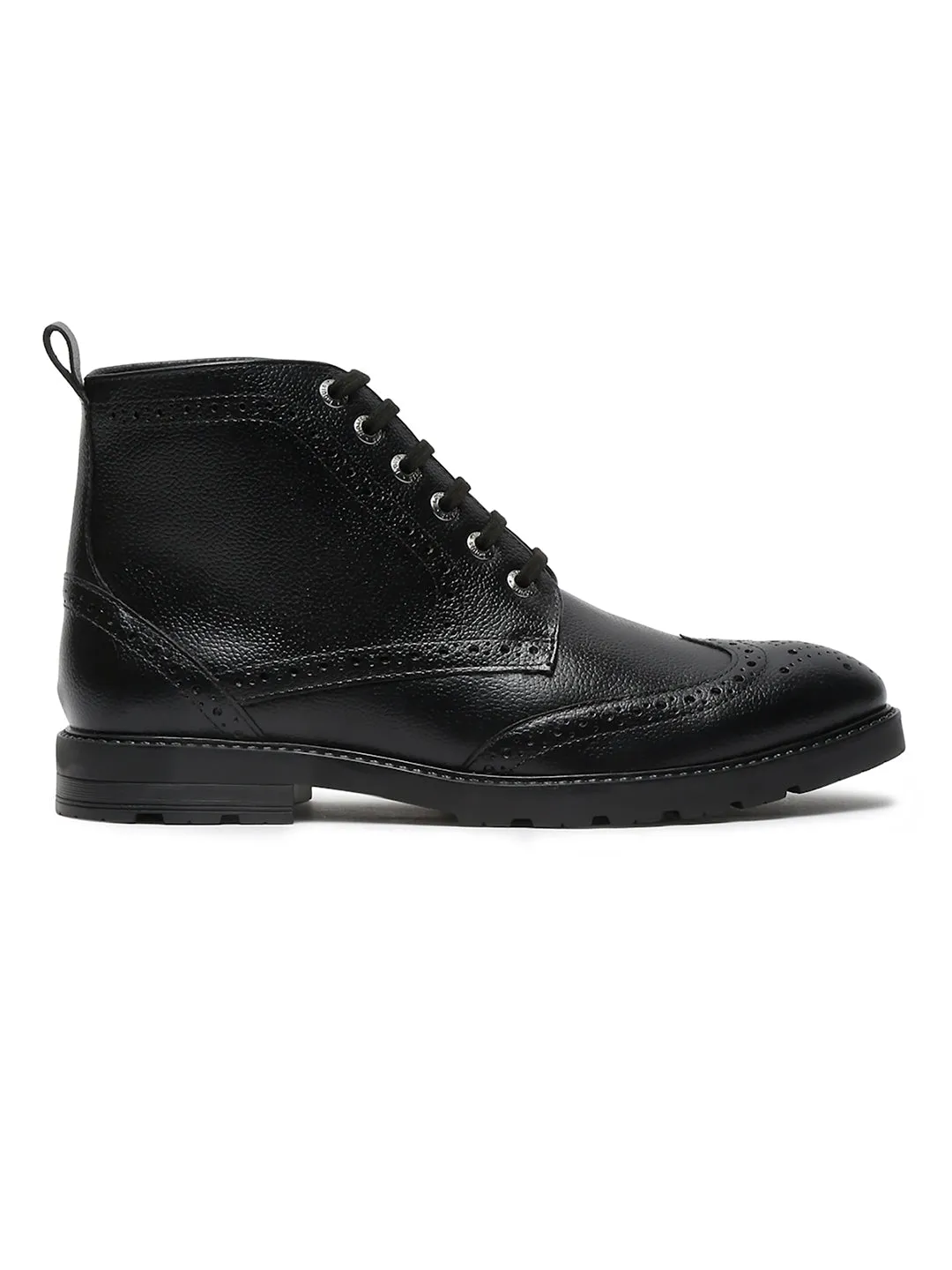 Jet Black Handcrafted Italian Leather High Ankle Chukka Brogue Boots