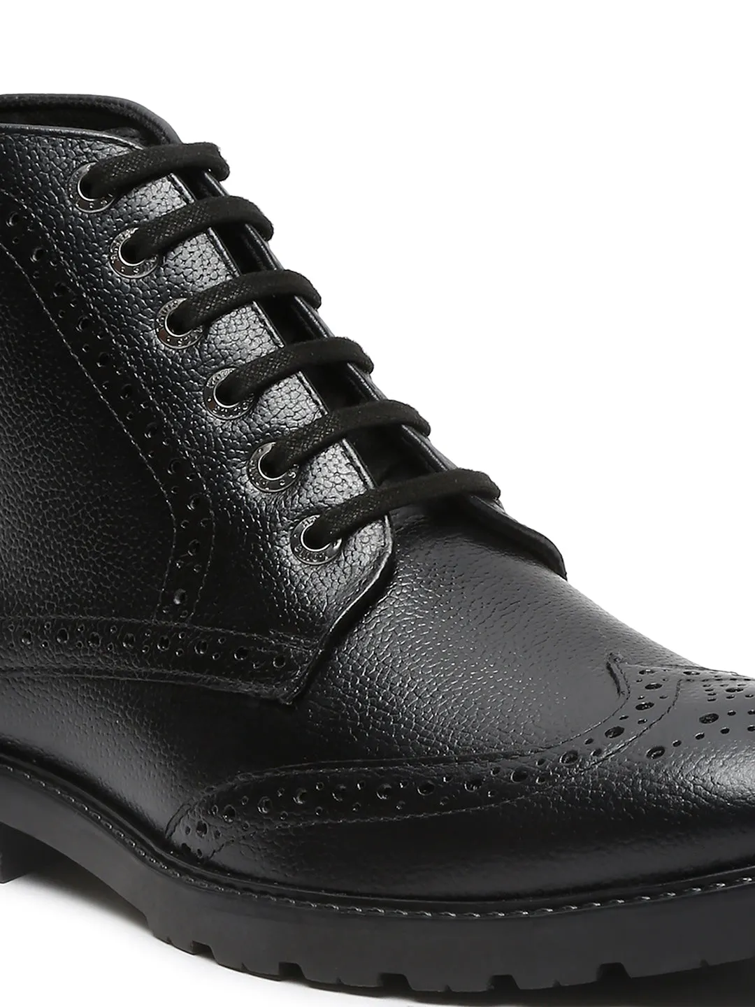 Jet Black Handcrafted Italian Leather High Ankle Chukka Brogue Boots