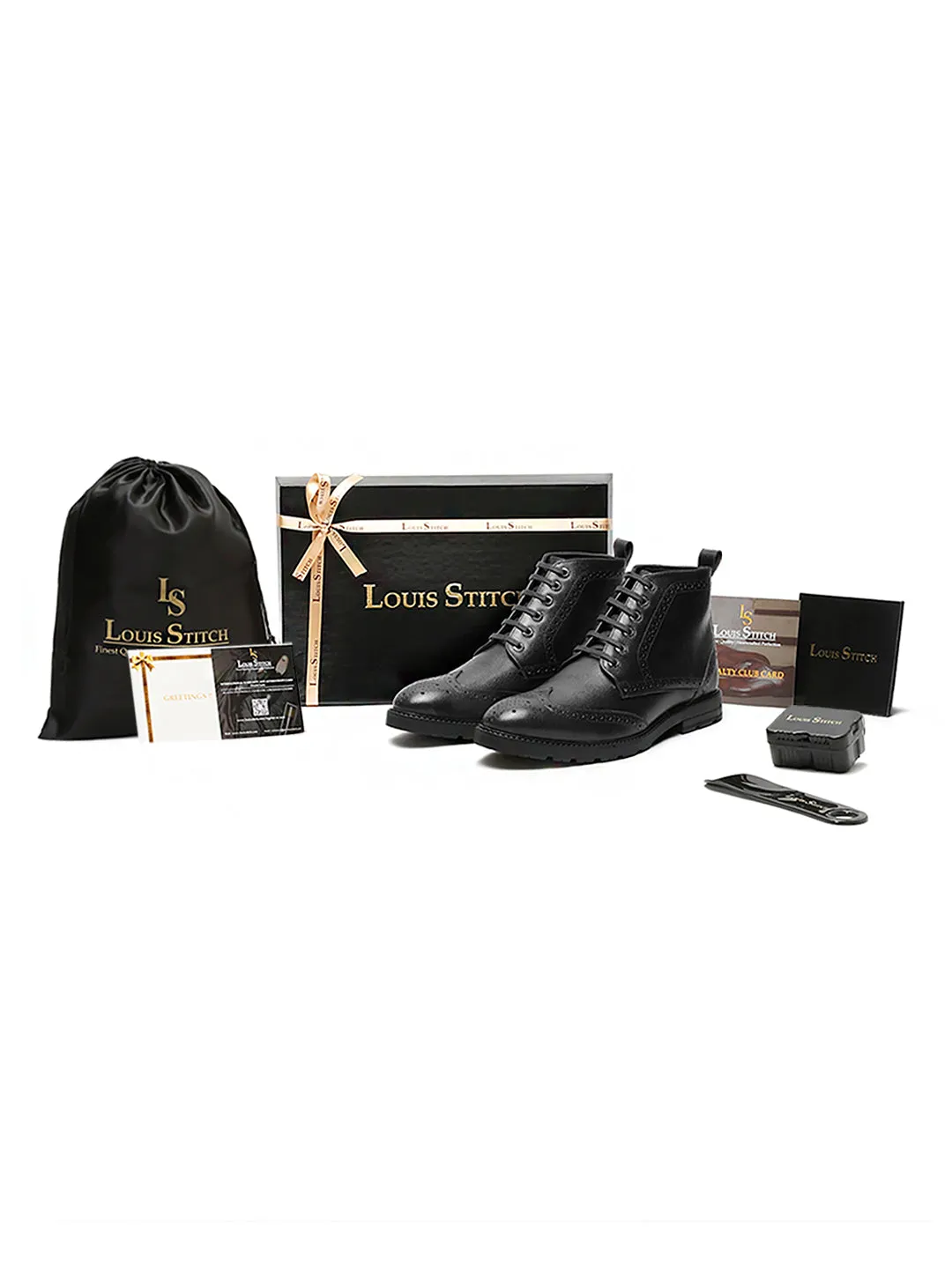 Jet Black Handcrafted Italian Leather High Ankle Chukka Brogue Boots