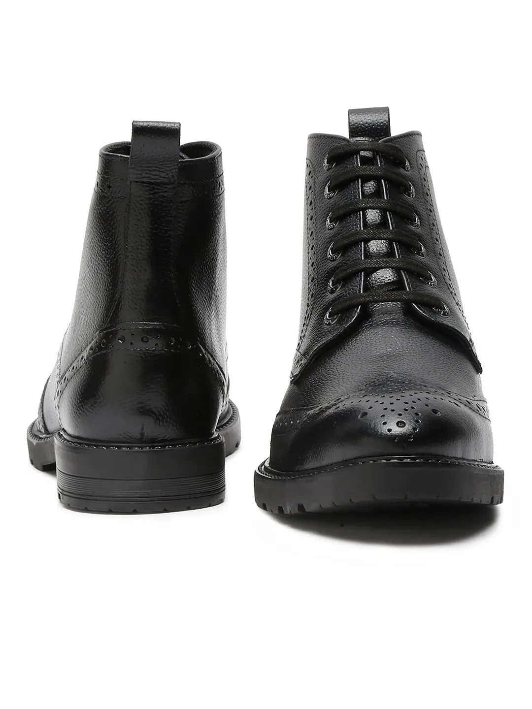 Jet Black Handcrafted Italian Leather High Ankle Chukka Brogue Boots