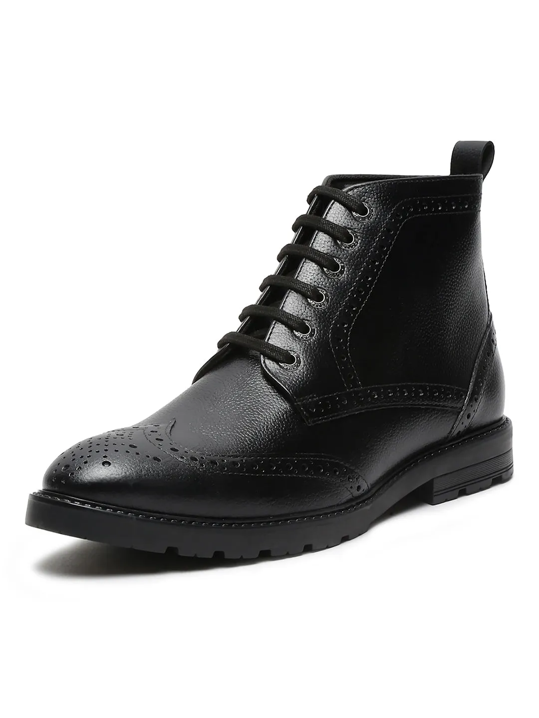 Jet Black Handcrafted Italian Leather High Ankle Chukka Brogue Boots
