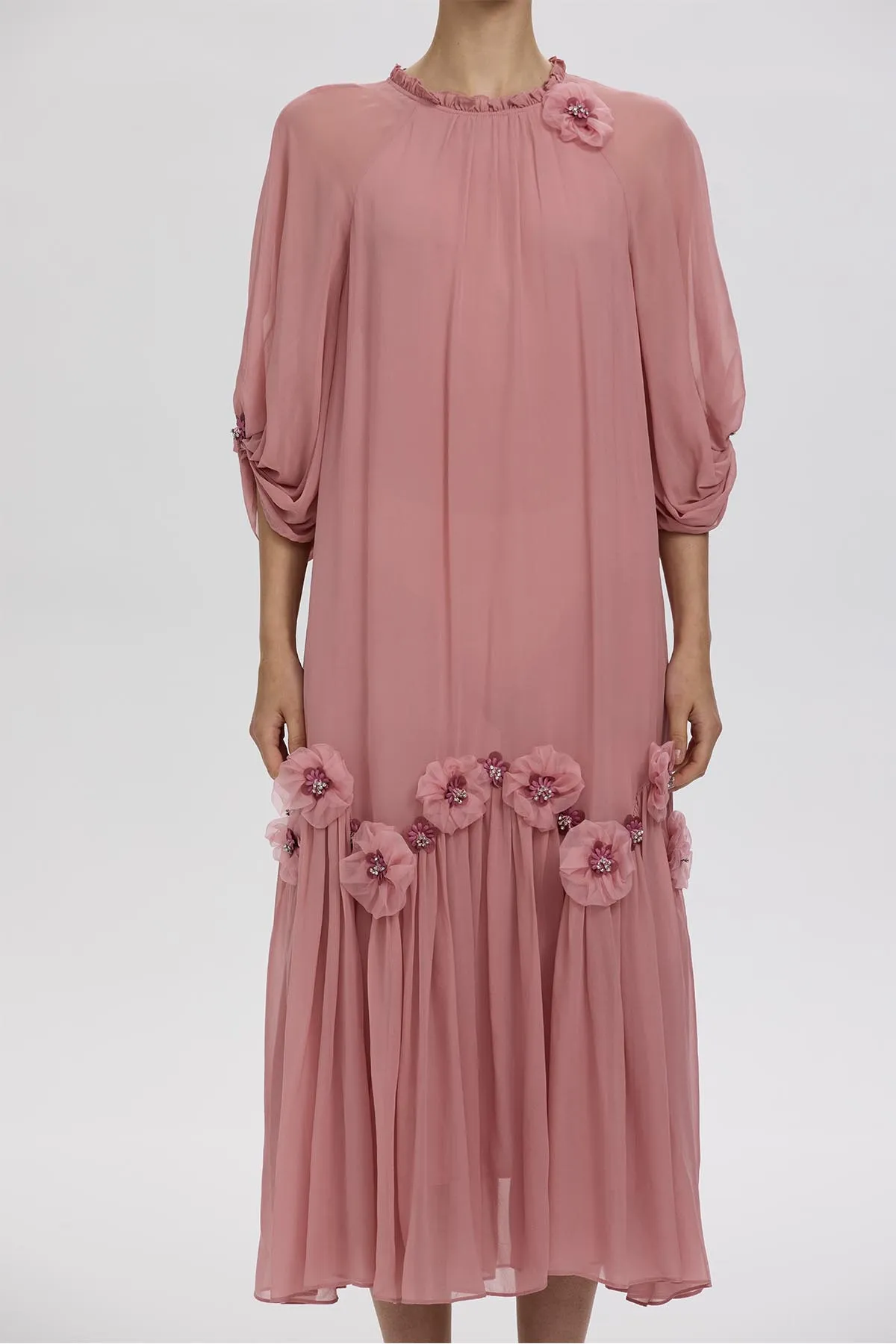 Magda Handcrafted Flowers Silk Dress