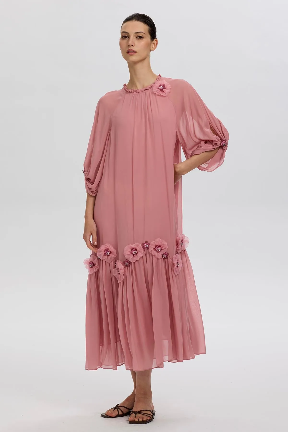 Magda Handcrafted Flowers Silk Dress