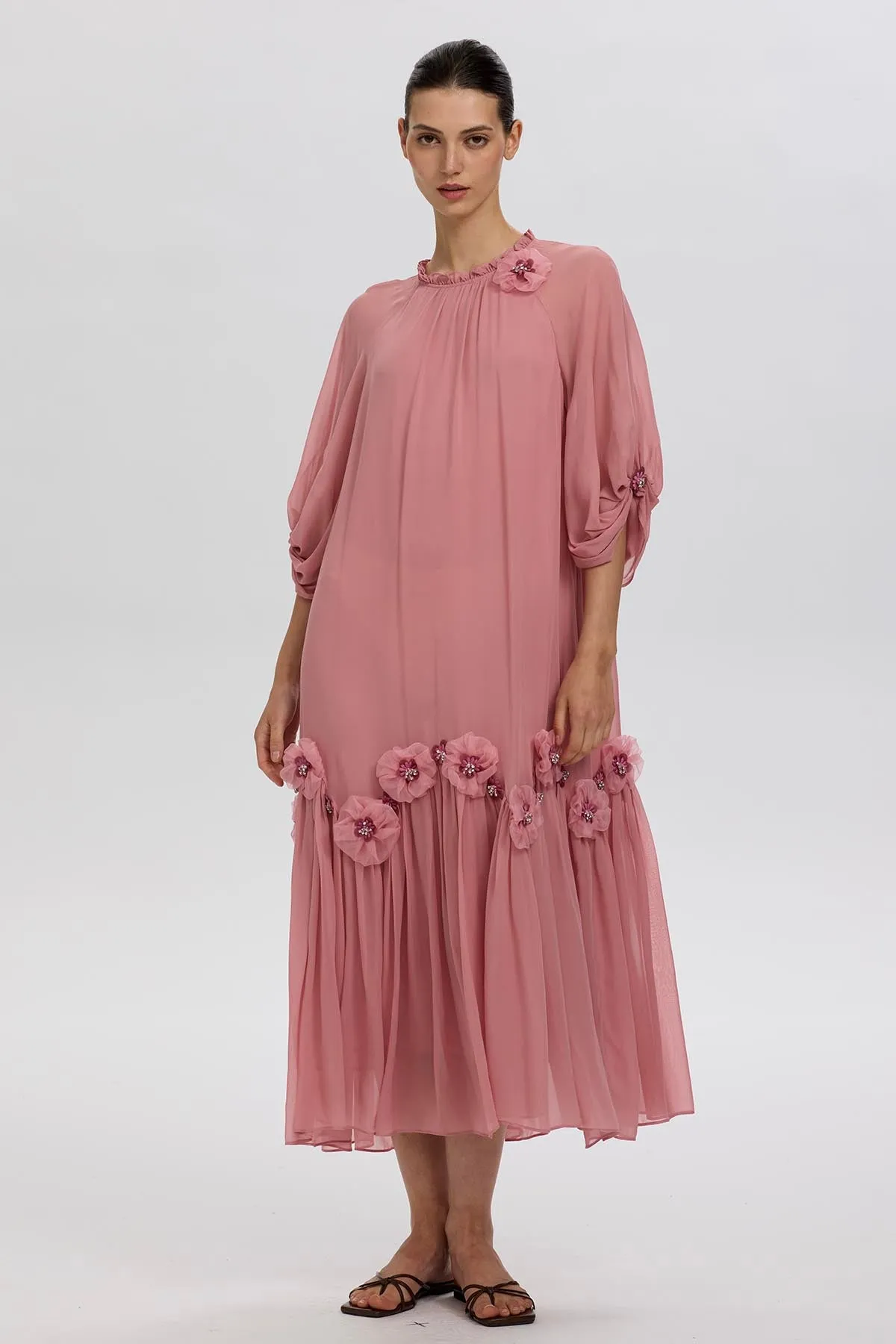 Magda Handcrafted Flowers Silk Dress