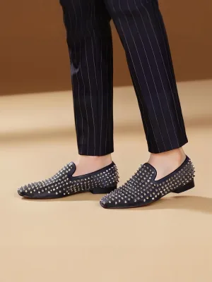 New imported velvet gray men's rivet shoes red bottom trendy low-top shoes European and American slip-on loafers for men