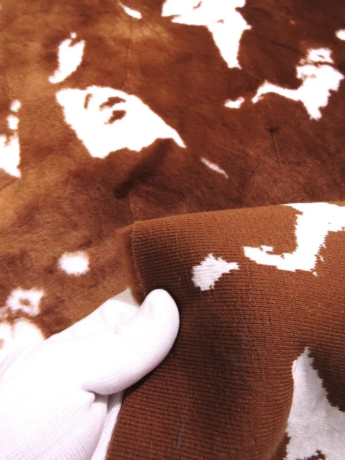 Rust/White Half Shag Faux Fur Fabric (Cow)(Knit Backing) / Sold By The Yard