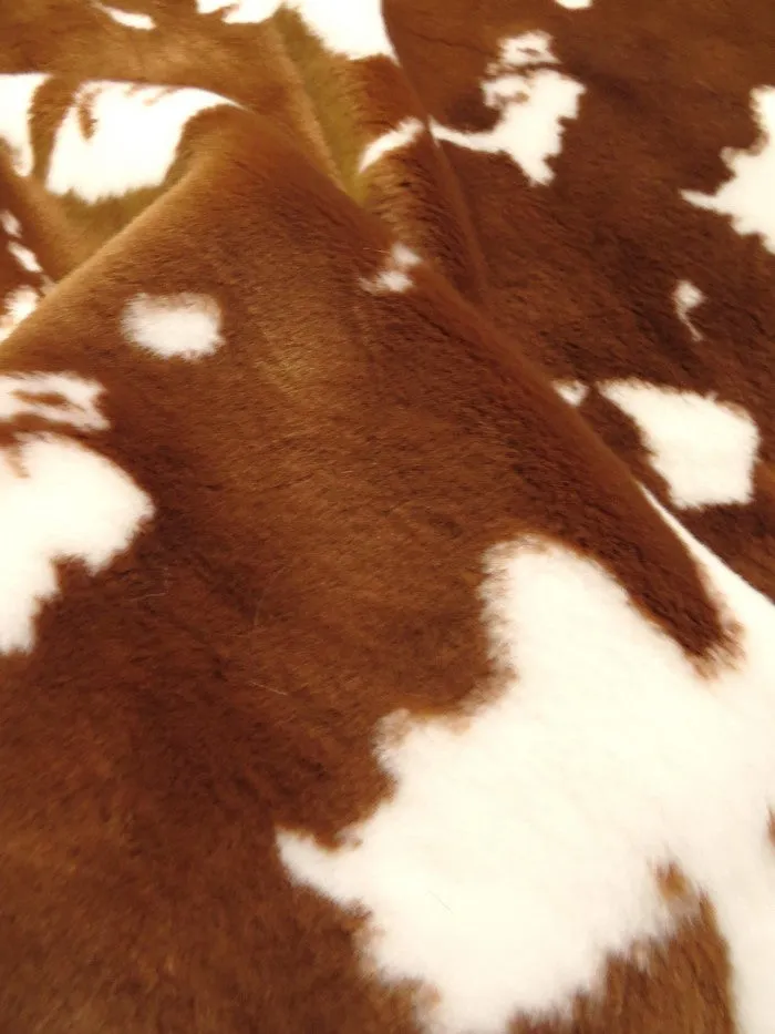 Rust/White Half Shag Faux Fur Fabric (Cow)(Knit Backing) / Sold By The Yard