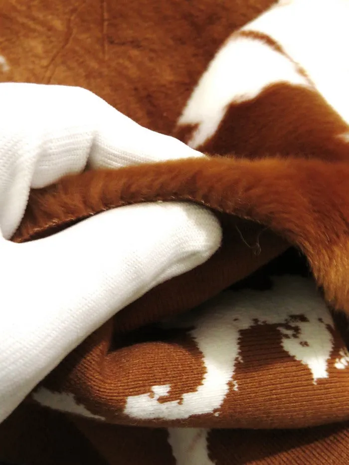 Rust/White Half Shag Faux Fur Fabric (Cow)(Knit Backing) / Sold By The Yard