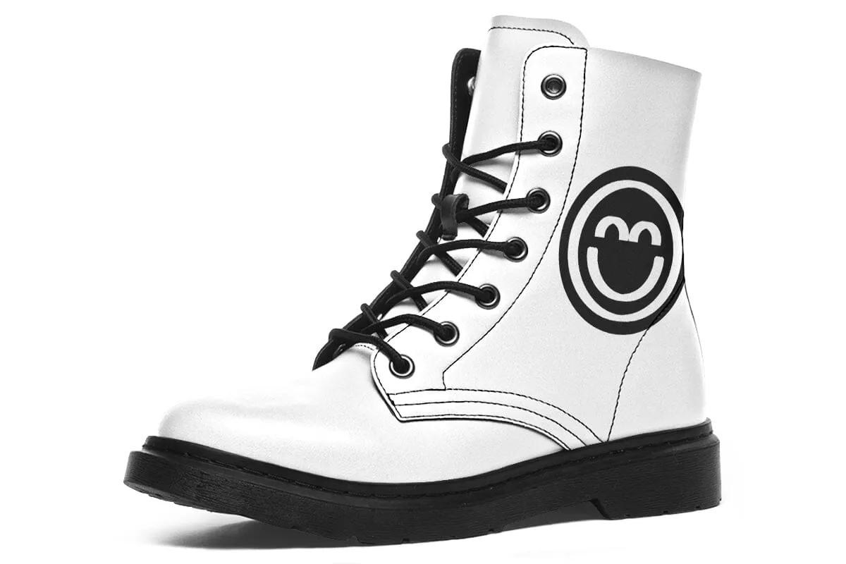 Smile Patch Black White Combat Boots