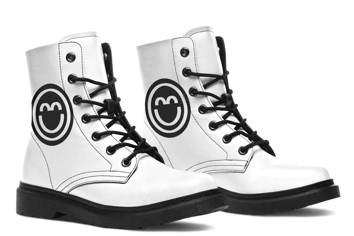 Smile Patch Black White Combat Boots