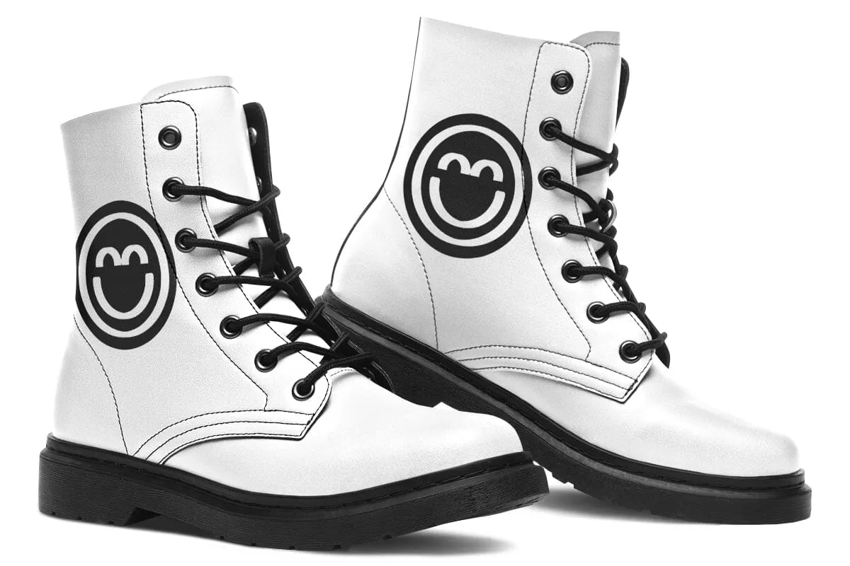 Smile Patch Black White Combat Boots
