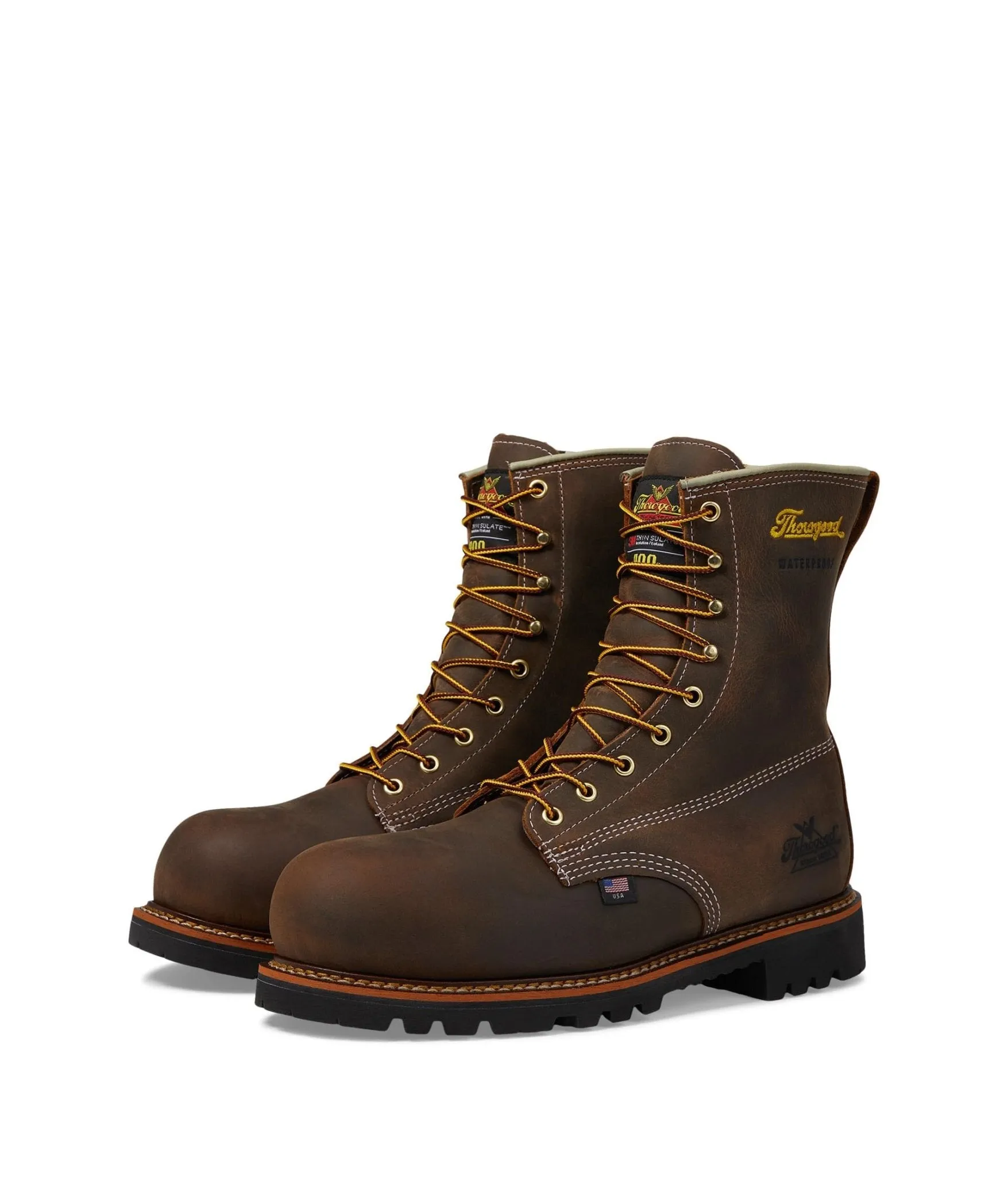 Thorogood Men's 8" Waterproof American Legacy Insulated Crazy Horse Round Nano Safety Toe Work Boot