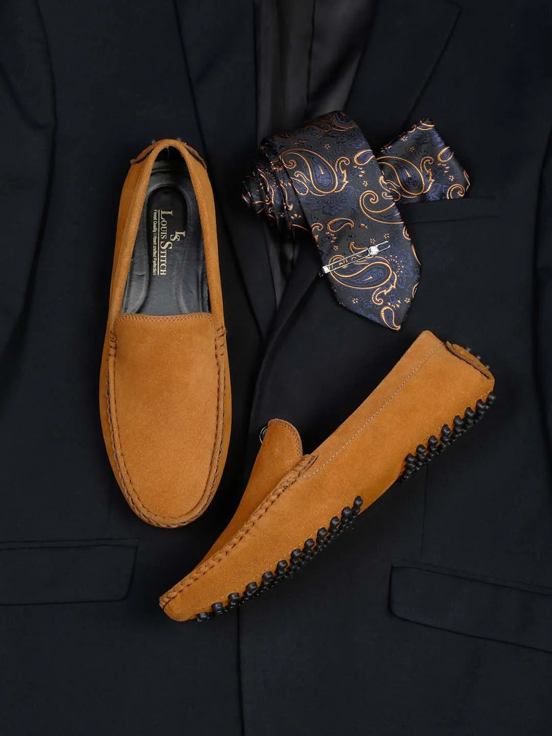Tortilla Brown Handmade Italian Suede Leather Slip-On Penny Loafers
