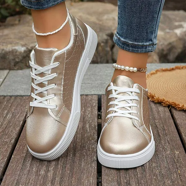 Women's Casual Gold Flat Sneakers 36389069C