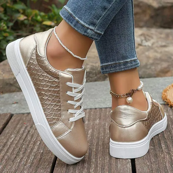 Women's Casual Gold Flat Sneakers 36389069C