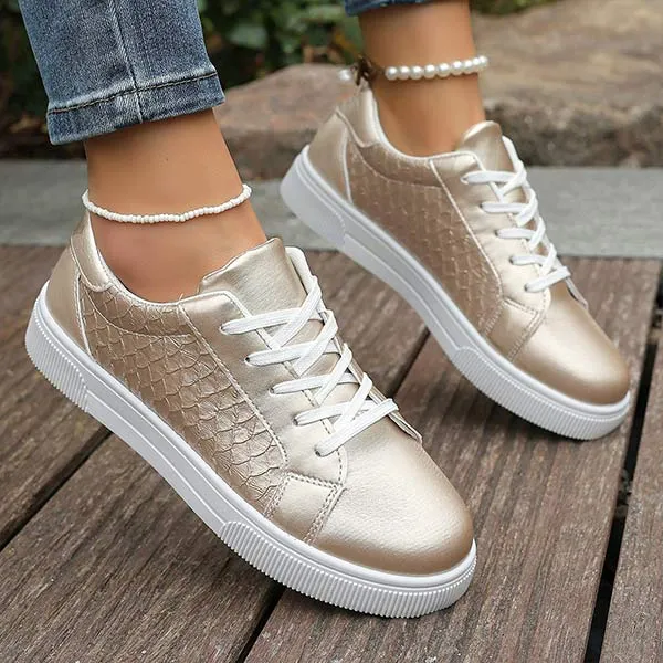 Women's Casual Gold Flat Sneakers 36389069C