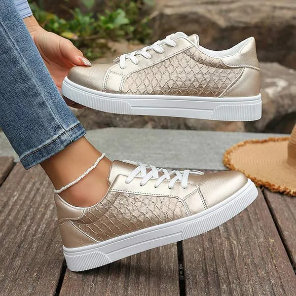 Women's Casual Gold Flat Sneakers 36389069C