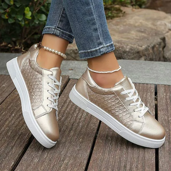 Women's Casual Gold Flat Sneakers 36389069C
