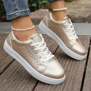 Women's Casual Gold Flat Sneakers 36389069C