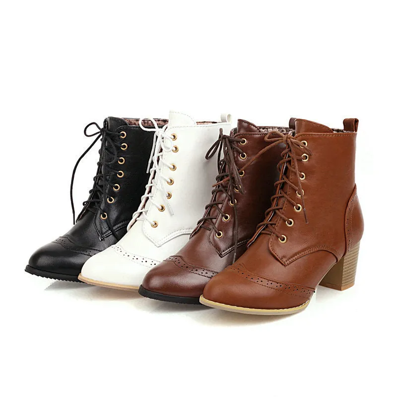 Women's Chunky Heel Lace-up Martin Ankle Boots