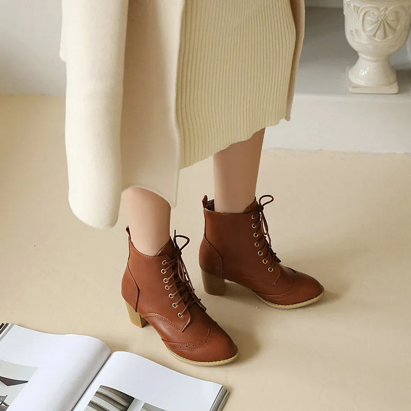 Women's Chunky Heel Lace-up Martin Ankle Boots