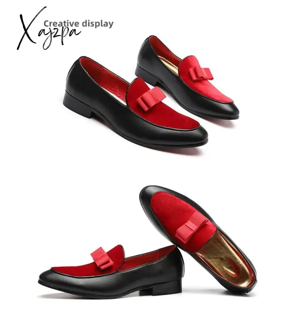 Xajzpa - New Loafers Men Shoes PU Colorblock Fashion Business Casual Wedding Party Daily Faux Suede Elegant Bow Classic Dress Shoes
