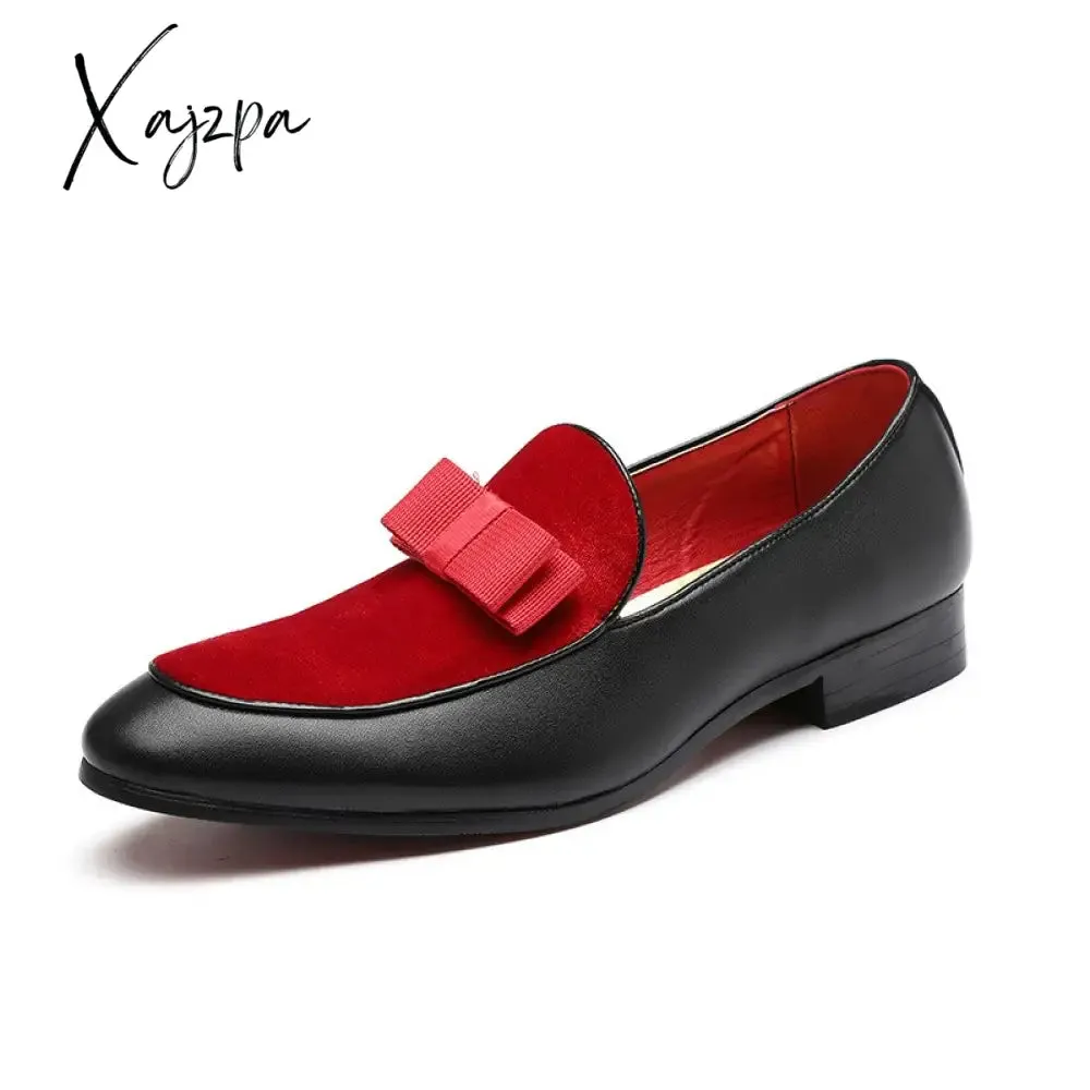 Xajzpa - New Loafers Men Shoes PU Colorblock Fashion Business Casual Wedding Party Daily Faux Suede Elegant Bow Classic Dress Shoes